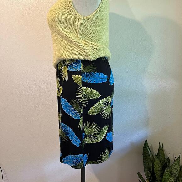 Pineapple Moon 90s Blue & Green Palm Leaf Print Elastic Summer Skirt Size XL - Picture 5 of 8